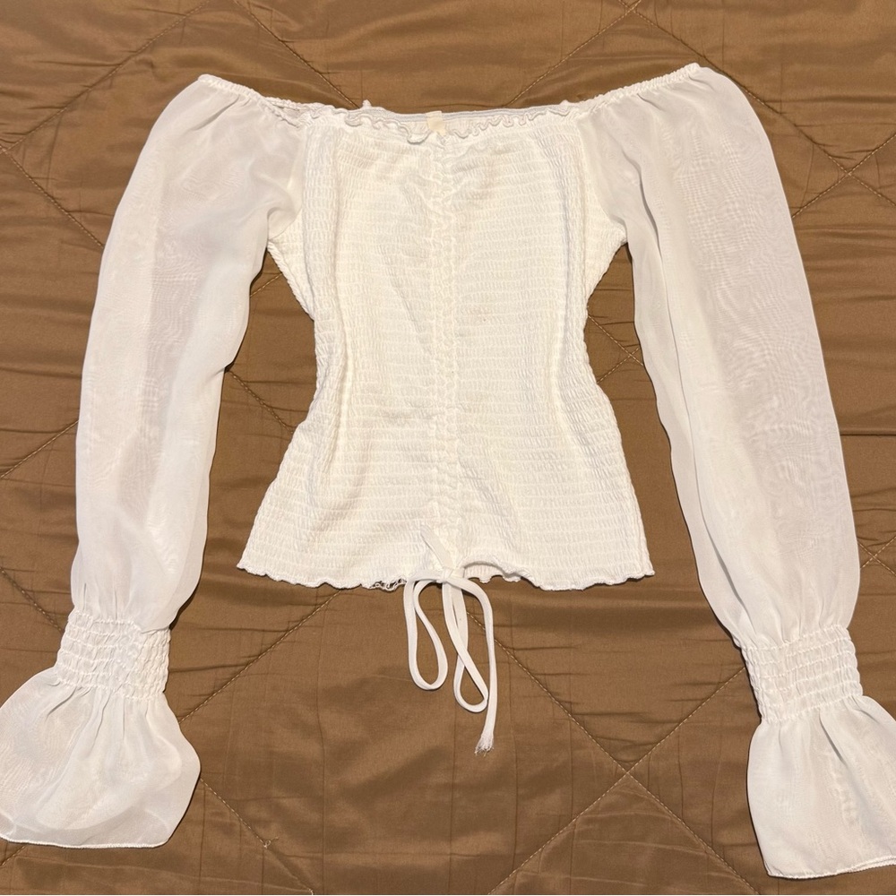 Chocolate White Off-Shoulder Blouse (SOLD)